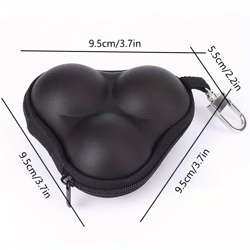 Triangle EVA Hard-shell Golf Ball Case holds 3 balls. Durable, waterproof, shockproof, and portable with carabiner.