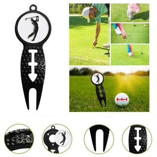 Durable 3-in-1 Golf Divot Tool With Ball Marker and Arrow Line Putting Alignment Stencil