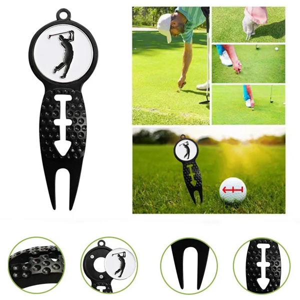 Durable 3-in-1 Golf Divot Tool With Ball Marker and Arrow Line Putting Alignment Stencil