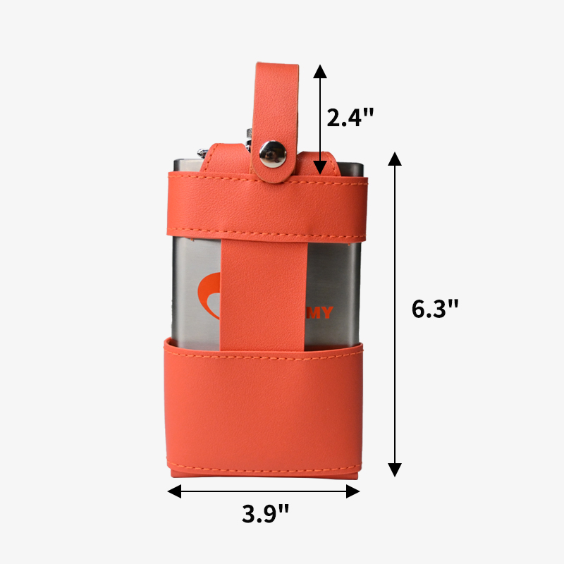 PU leather flask sleeve (6.3" x 3.9") with 4 golf tee slots and a strap. Suitable for 10oz Hip Flask