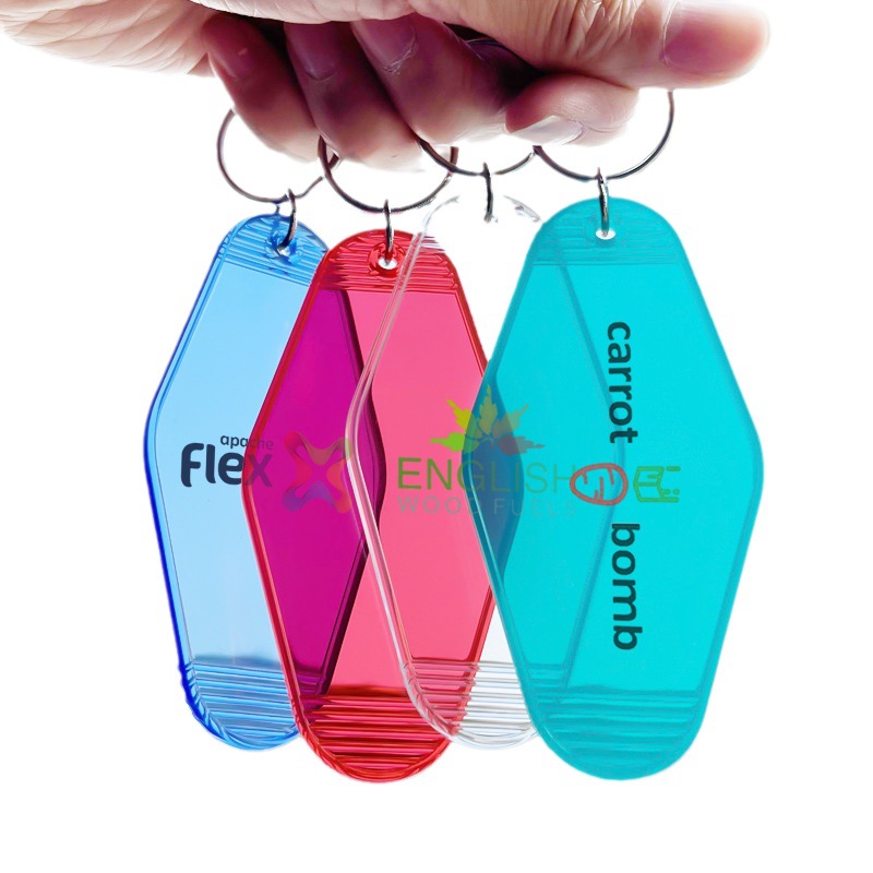 ABS Diamond-shaped Retro Motel Hotel Keychain Key Rings Camping Chain Travel, Size: 1 3/4" x 3 1/2" x 1/8"