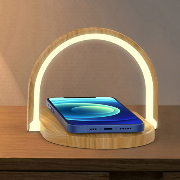 Bedside Lamp Wooden Wireless Charger LED Table Lamp with Touch Control Desk Lamp Eye-Caring Reading Light