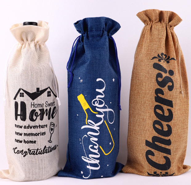 Linene Wine Gift Bags Wine Bottle Bags with Drawstrings, Tags & Ropes, Reusable Wine Bottle Covers for Christmas, Holiday Party
