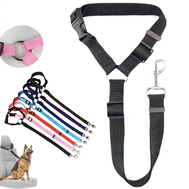 3-in-1 Dog Seatbelt with Adjustable Metal Buckle Safety Headrest Restraint Dog Car Harness with Elastic Bungee for Dogs Pet