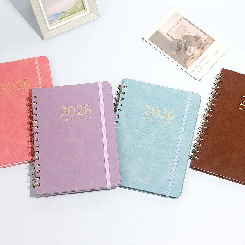 2026 12 Months (2026.01-2026.12) Weekly Planner Notebook with Twin-Wire Spiral Binding -- Soft-touch Faux Leather Cover, A5 Size