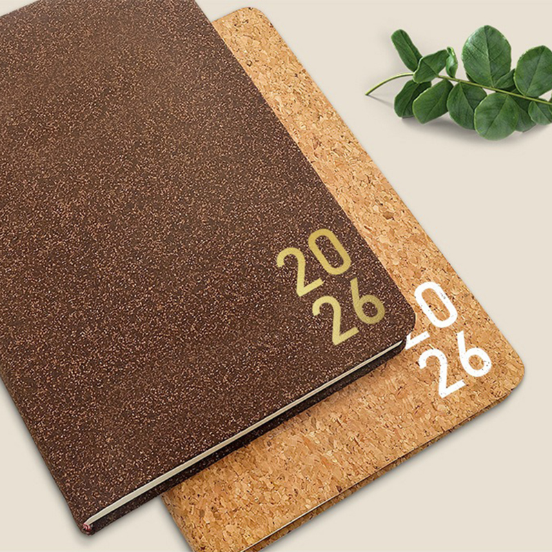 2026 Eco-Friendly Daily Planner Notebook with Cork & Coffee Grounds Cover, Sustainable A5 Agenda Journal Size 5.7" x 8.3"