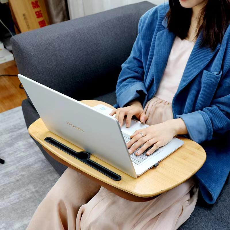 Portable Lap Desk with Soft Cushion, Bamboo Laptop Desk With Pillow Cushion & Phone Slot, For Bed, Car, Couch, Travel