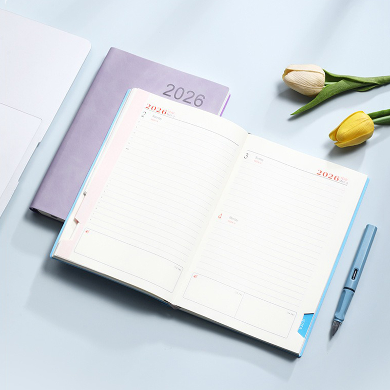 2026 365 Days A5 Daily Planner Notebook - PU Leather Cover, One Day Per Page, Monthly Tabs, 5.9" x 8.3"