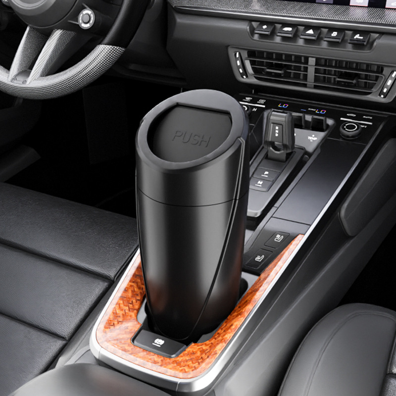 3.35" X 7.87" Durable ABS Car Trash Can with Flip Lid. Fits Cup Holders, Doors, Or Seatback Pockets