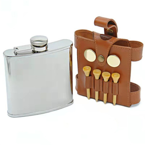 PU Leather Golf Hip Flask Holder with Tee Slots – Fits 7oz Flask