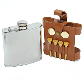 PU Leather Golf Hip Flask Holder with Tee Slots – Fits 7oz Flask