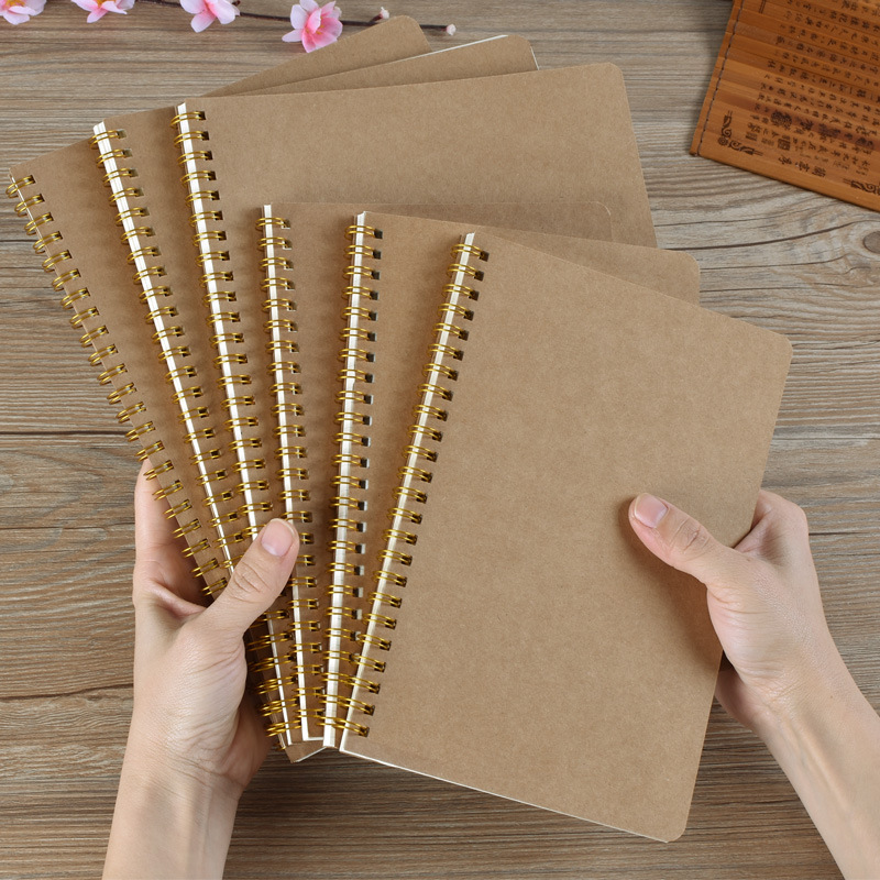 A5 Wirebound Notebooks Bulk Journals Spiral Steno Pads Blank/Lined Kraft Brown Cardboard Cover
