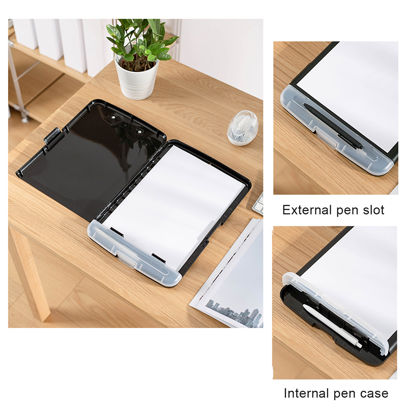 A4 Writing Clipboard With Pen Slot Multifunctional Paper Storage File Box PP Plastic Writing Board Clip