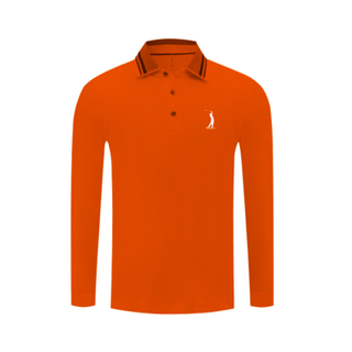 Long-Sleeve Poly-Cotton Golf Polo Shirt with Ribbed Collar and 3-Button Placket
