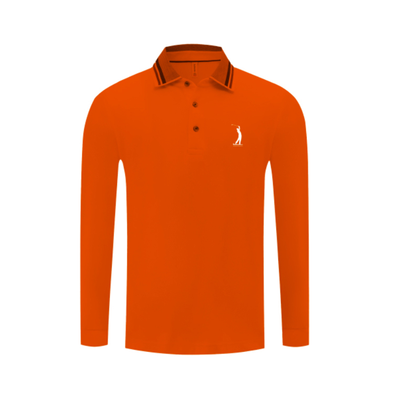 Long-Sleeve Poly-Cotton Golf Polo Shirt with Ribbed Collar and 3-Button Placket