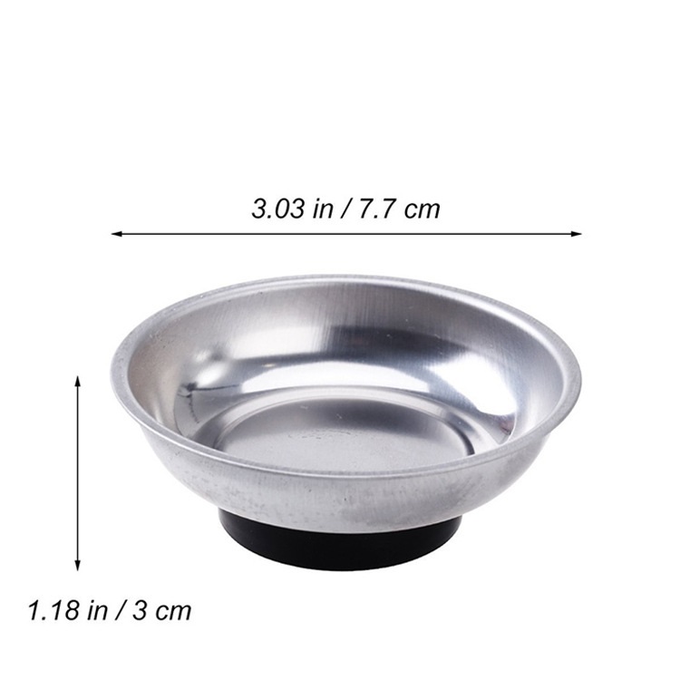Round Magnetic Bowl Tool Tray Parts Holder 3 Inch Stainless Steel Construction with Soft Rubber Base