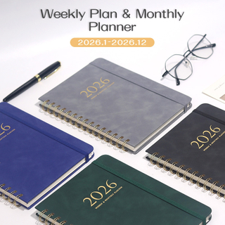 2026 12 Months (2026.01-2026.12) Weekly Planner Notebook with Twin-Wire Spiral Binding -- Soft-touch Faux Leather Cover, A5 Size