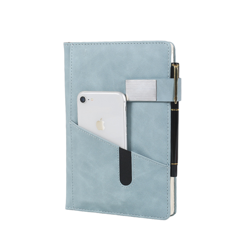 A5 Lined Leather Notebook Journal With A Front Pocket & Magnetic Buckle Closure for Business School Travel Personal