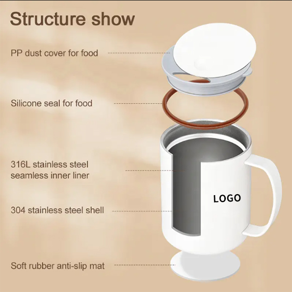 13.5oz Stainless Steel Vacuum Coffee Mug With Special Sliding Lid, One-hand Operation, Designed for Effortless One-handed Use