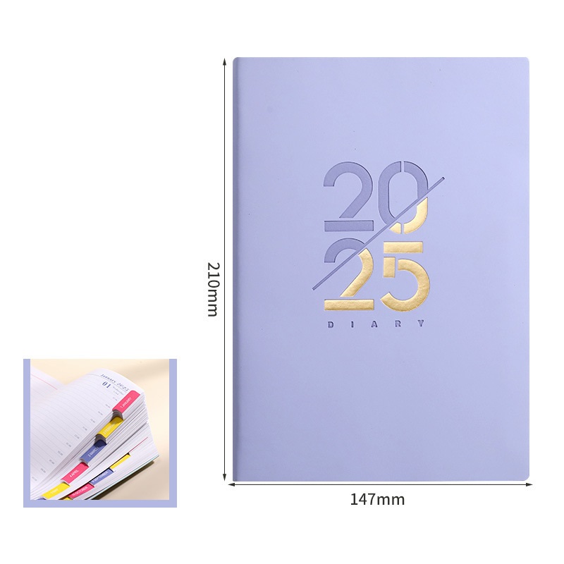 A5 Size 2025 Daily Planner Notebook Office Plan Household Organizer Time Management Writing Portable Book PU Leather 8.26x5.78inch