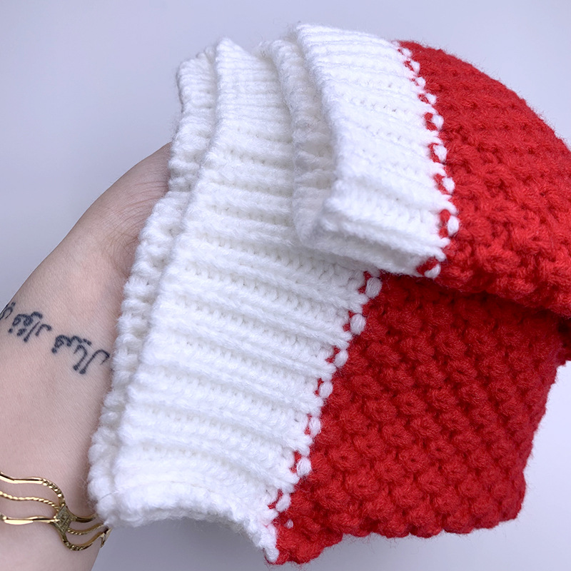 Red White Knitted Santa Hat Santa Hat Christmas Knitted Hat for Winter