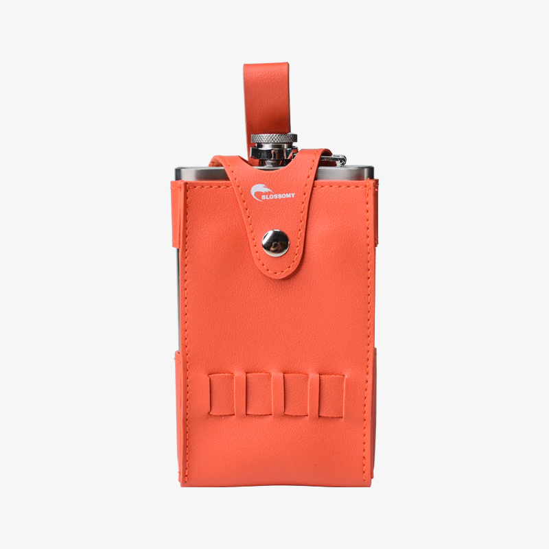 PU leather flask sleeve (6.3" x 3.9") with 4 golf tee slots and a strap. Suitable for 10oz Hip Flask