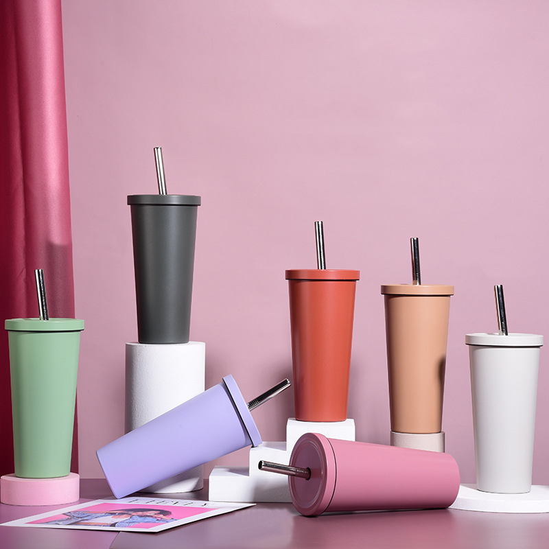 24oz Stainless Steel Insulated Tumbler Ceramic Interior Coating, With Stainless Steel Straw