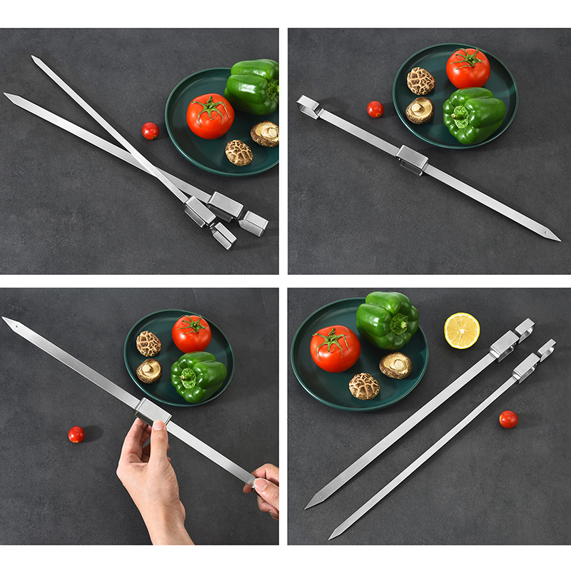 17.7 Inch Long Stainless Steel Flat Barbecue Skewer For Kabobs With Slider, Kabob Skewers for Grilling Meat Shrimp Chicken Veggie