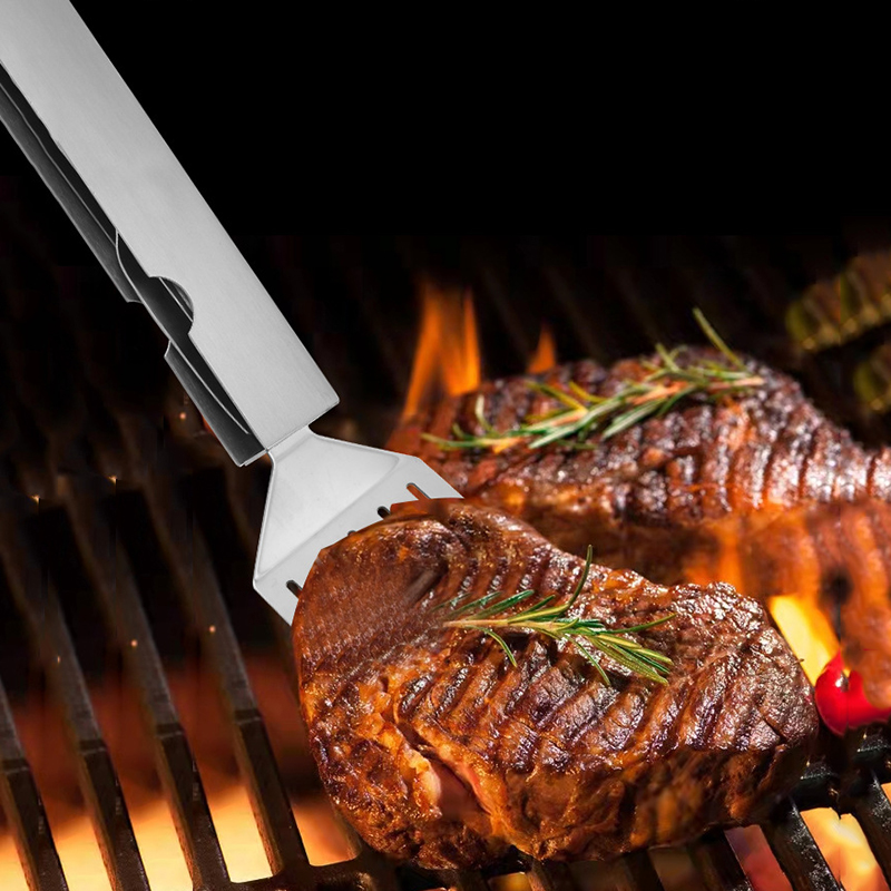 3-in-1 Folding Barbecue Tool, Spatula, Fork and Knife. Stainless Steel 19.5 Inch Long BBQ Grilling Tool For Outdoor Camping