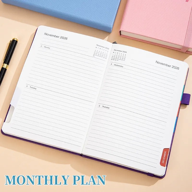 2026 Classic Vertical Stripes Pattern PU 365 Daily Planner Schedule Notebook Agenda Journal - A5 Size, Two Day One Page