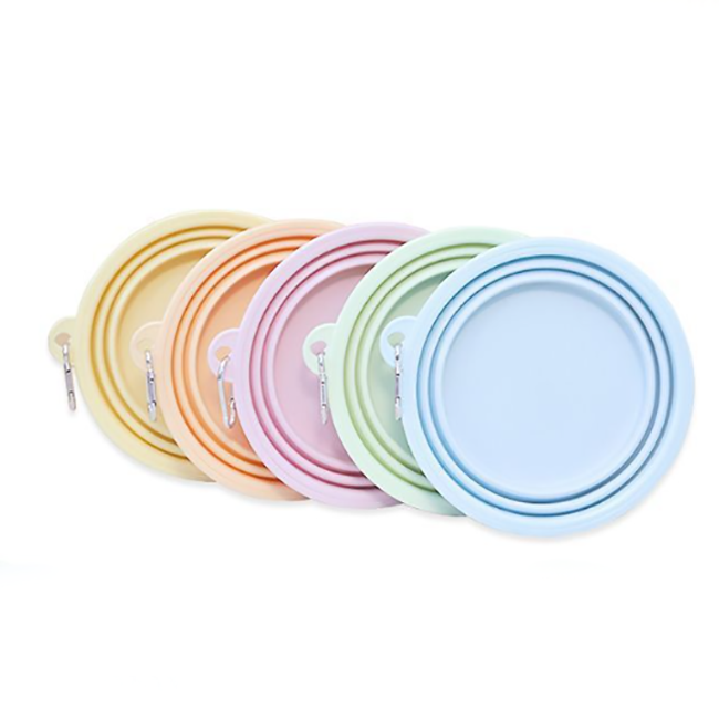 Portable pet silicone folding feeding bowl with carabiner, Collapsible Dog Bowls for Travel
