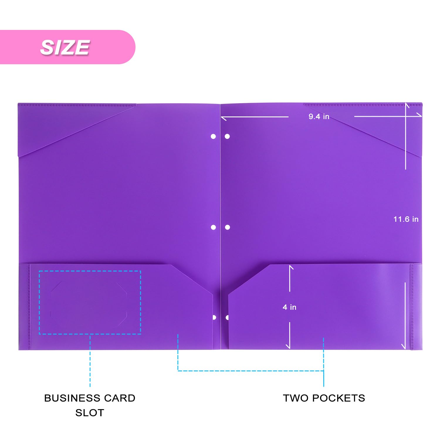 Plastic File Folders With Two Pockets and Business Slot for Letter Size A4 Documents Folders, Suitable for standard 3 Ring Binder