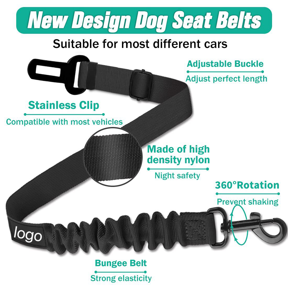 Dog Seat Belt for Car Adjustable Safety Seatbelt Strap Strong Nylon Fabric Bungee Buffer Puppy