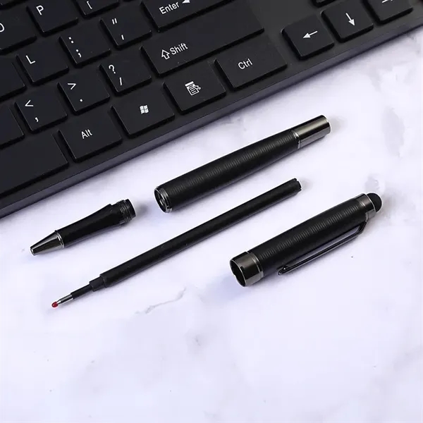 2-in-1 Luxury Metal Signature Black Ink Gel Pens With Stylus Tip Business Ballpoint Pens