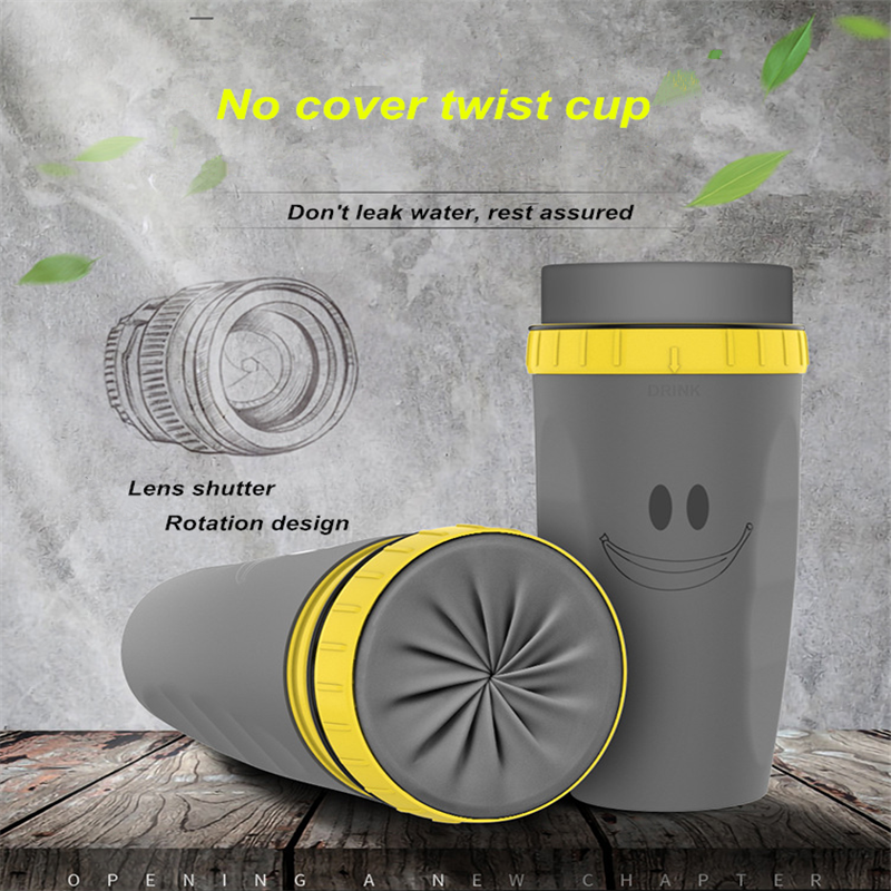 Lidless Twist Top Casual Silicone Membrane Sippy Cup Travel Mug with Unique Twist Leak-Proof Design 10 Oz Double Walled Straw Cup