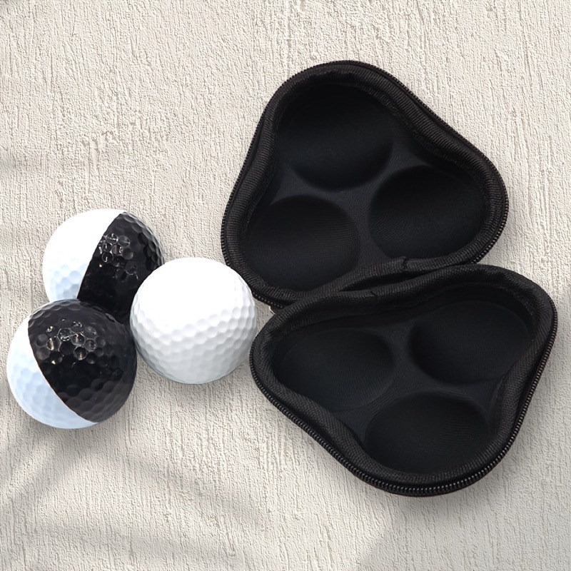 Triangle EVA Hard-shell Golf Ball Case holds 3 balls. Durable, waterproof, shockproof, and portable with carabiner.