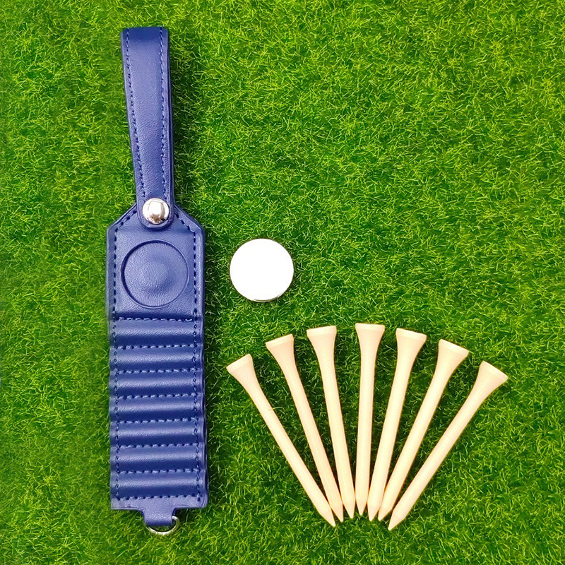 Stylish PU Leather Golf Tee Holder with Magnet Ball Marker - Holds 7 Tees, Features a Strap for Easily Attaching to your Bag.