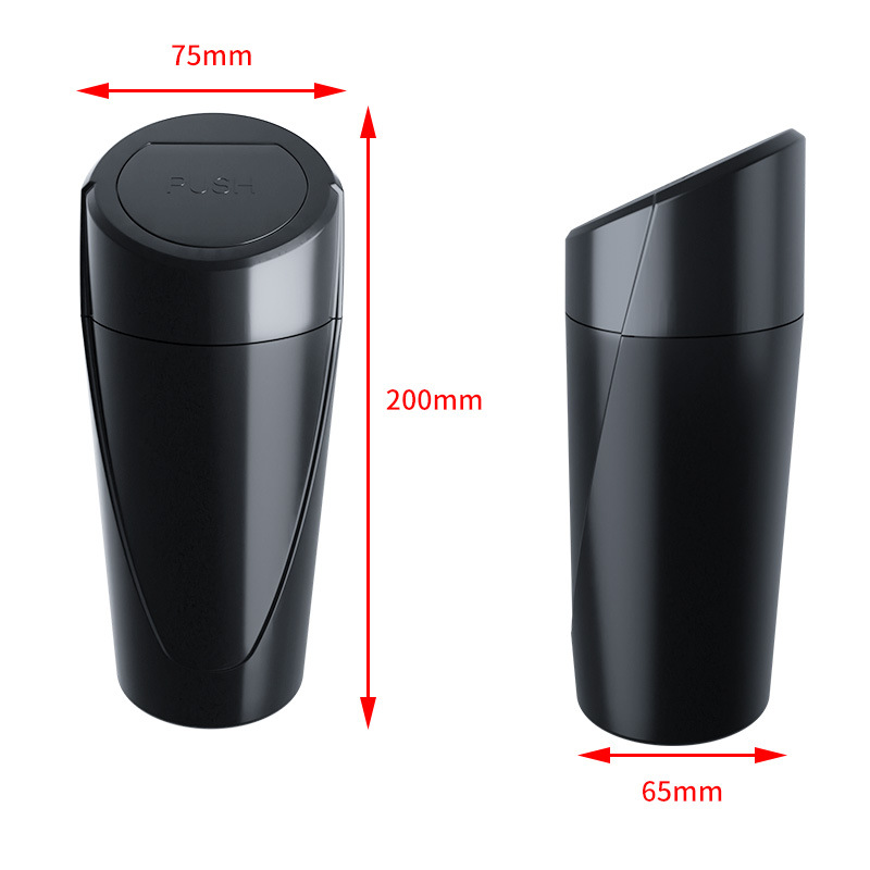 3.35" X 7.87" Durable ABS Car Trash Can with Flip Lid. Fits Cup Holders, Doors, Or Seatback Pockets