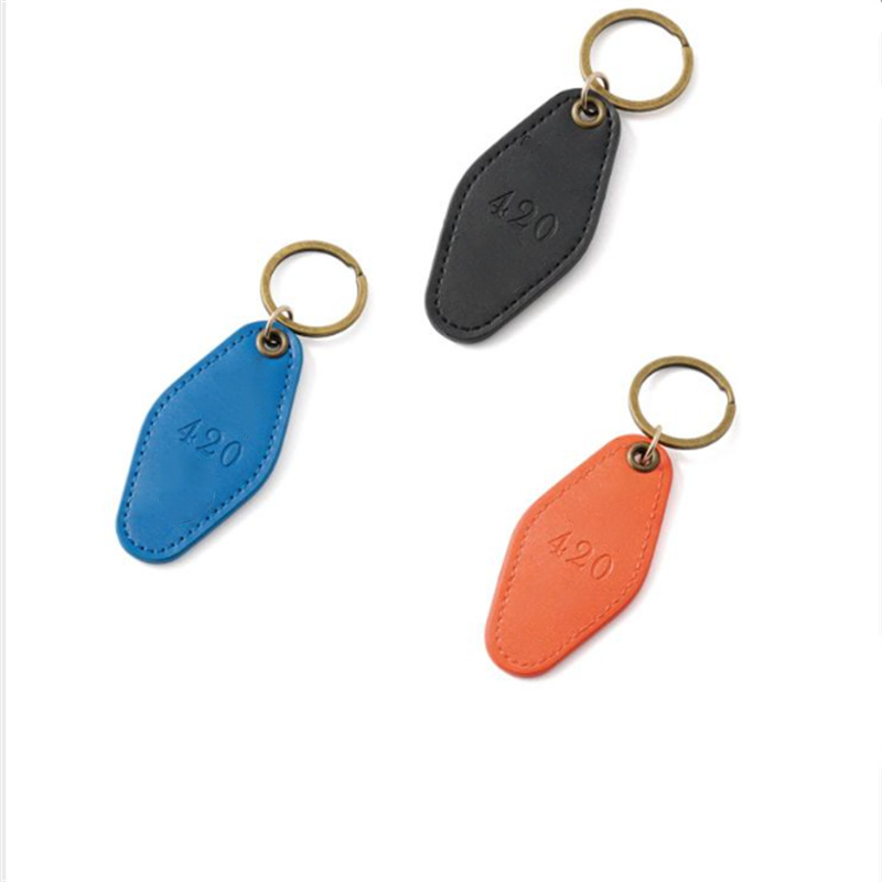 3.6" x 1.78 Motel Hotel Leather Keychain Key Rings