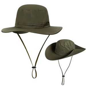 Unisex Men Women Outdoor Cotton Beach Floppy Sun Hat Wide Brim Bucket Hat Windproof Fishing Hat with Strings