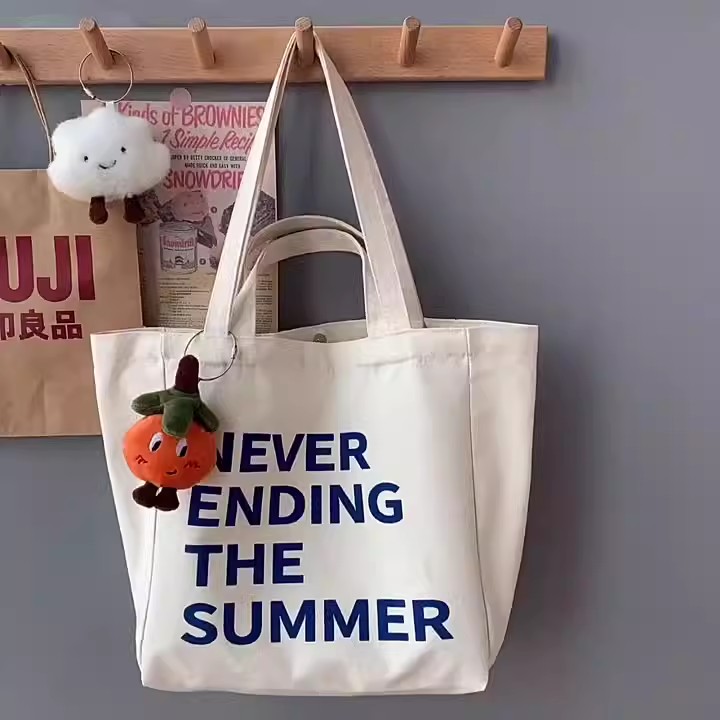 Large Reusable Canvas ShoppingTote Bags with Long Shoulder Strap and Short Handles