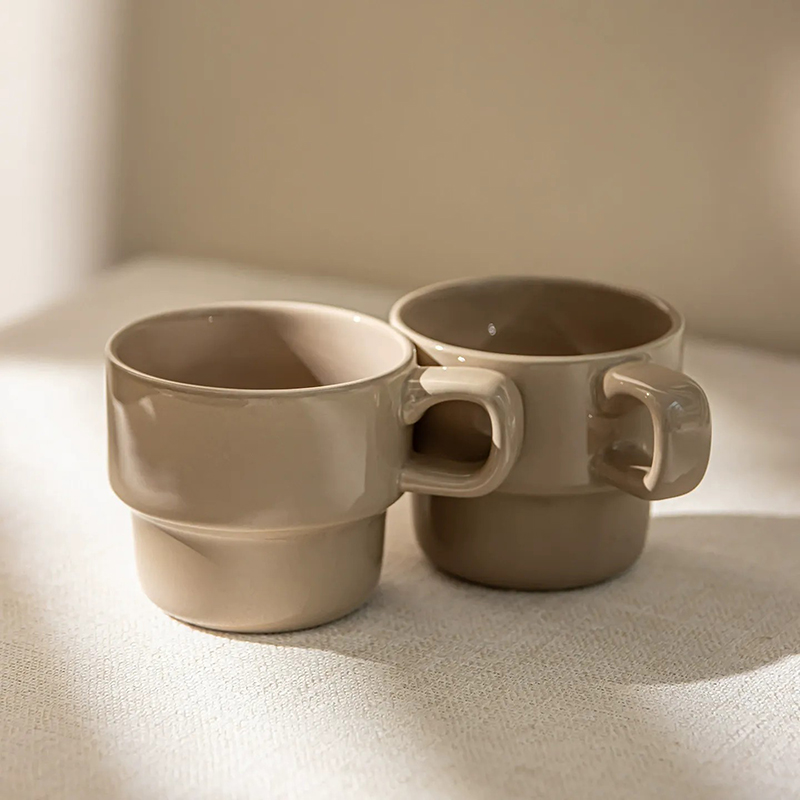 Stackable Ceramic Mug with Handle, 9.5 Oz Capacity, Space-saving Design, Ideal for Coffee, Tea, And Promotional Use.