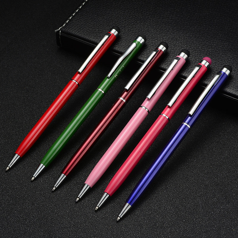 2-in-1 Slim Twist-Action Stylus Style Metal Ballpoint Pen With a Metal Clip