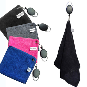 Soft Cotton Square Golf Towel With Stretchable Badge Reel for Easy Access