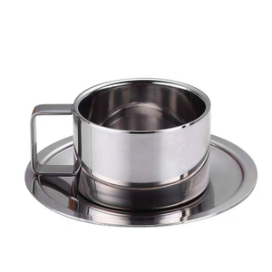 tainless Steel Coffee Mug Set, 6 Oz Double Walled Espresso Cups with Saucer 