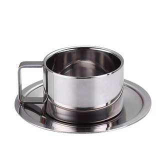 Stainless Steel Coffee Mug Set, 6 Oz Double Walled Espresso Cups with Saucer 