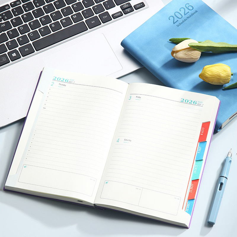 2026 365 Days A5 Daily Planner Notebook - PU Leather Cover, One Day Per Page, Monthly Tabs, 5.9" x 8.3"