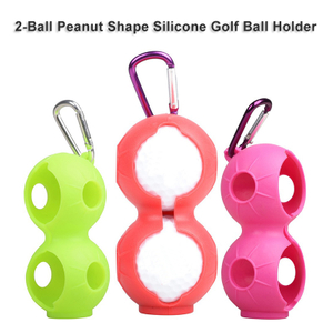 Durable 2-Ball Peanut Shape Silicone Golf Ball Holder, with carabiner clip for easy carrying.