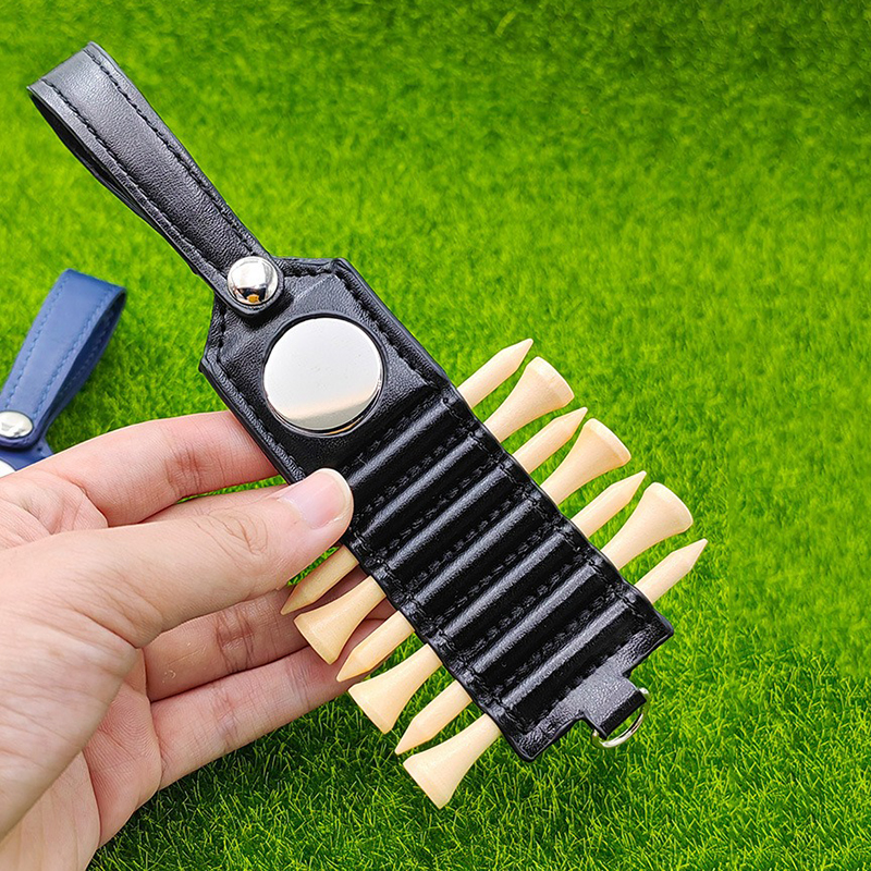 Stylish PU Leather Golf Tee Holder with Magnet Ball Marker - Holds 7 Tees, Features a Strap for Easily Attaching to your Bag.