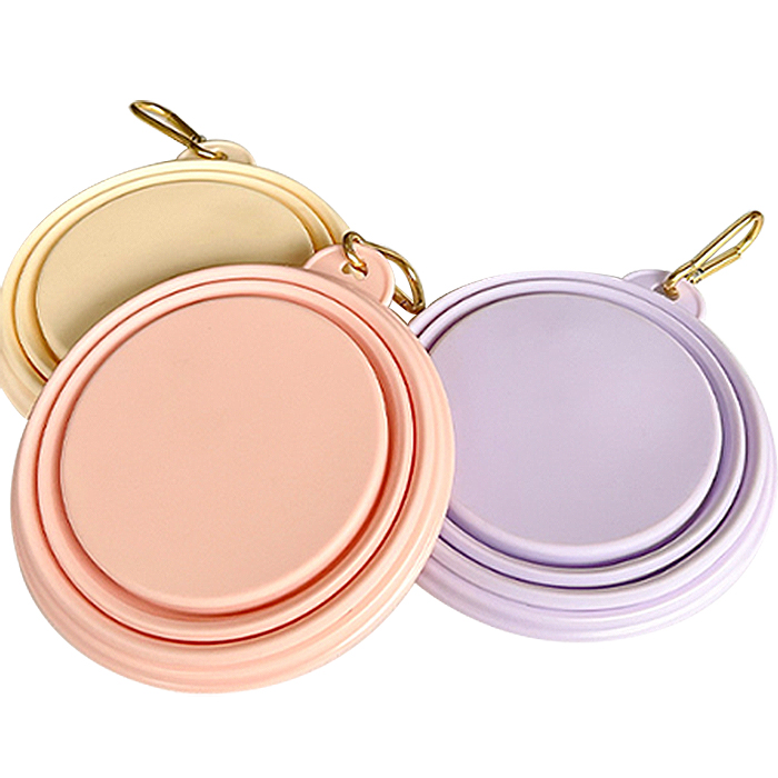 Portable pet silicone folding feeding bowl with carabiner, Collapsible Dog Bowls for Travel